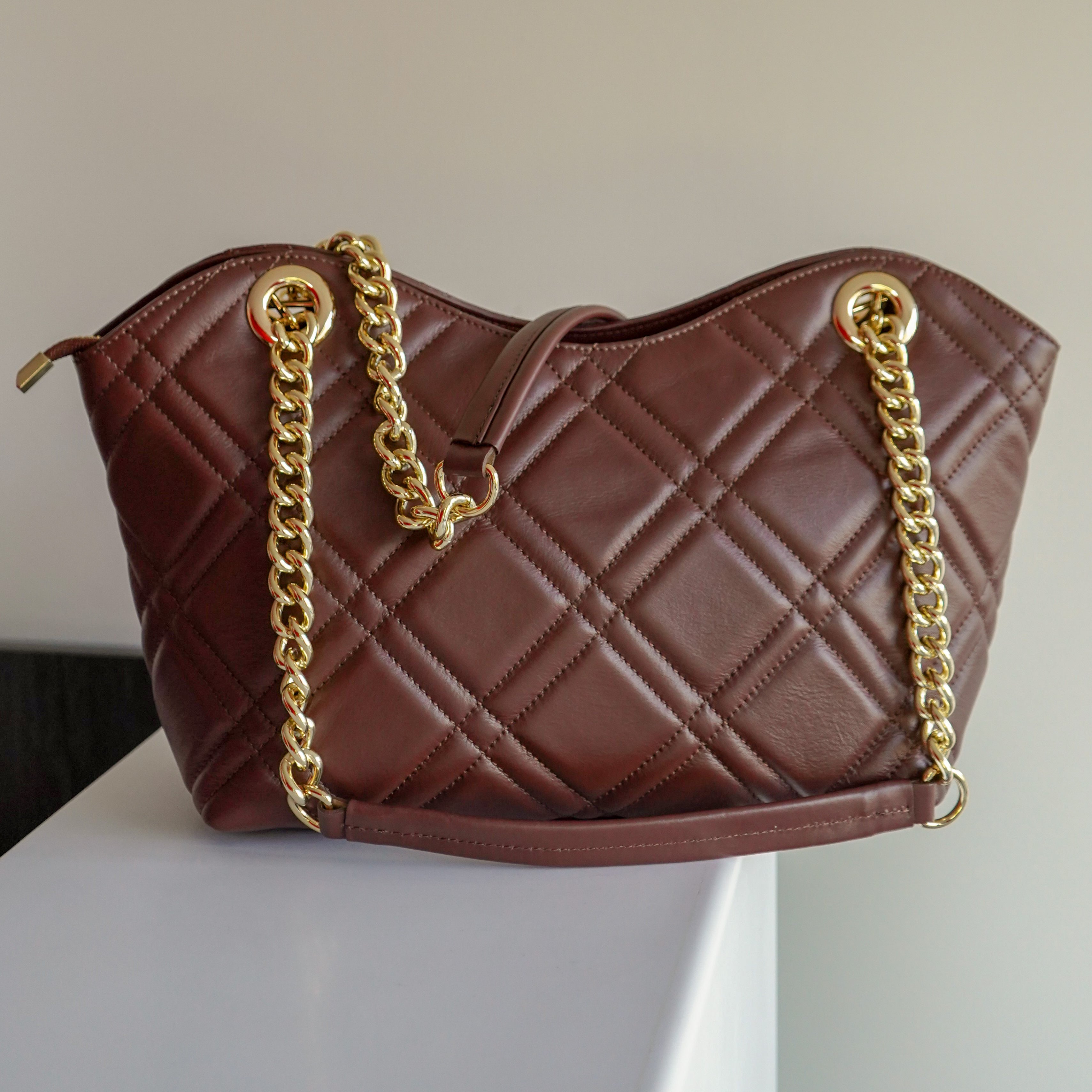 Sac Léa L – Cuir Marron Matelassé | Grand sac à main – Édition Limitée