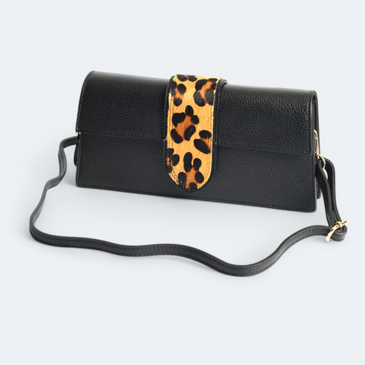 Sac Céline M – Cuir Noir & Détail Léopard | Édition Limitée