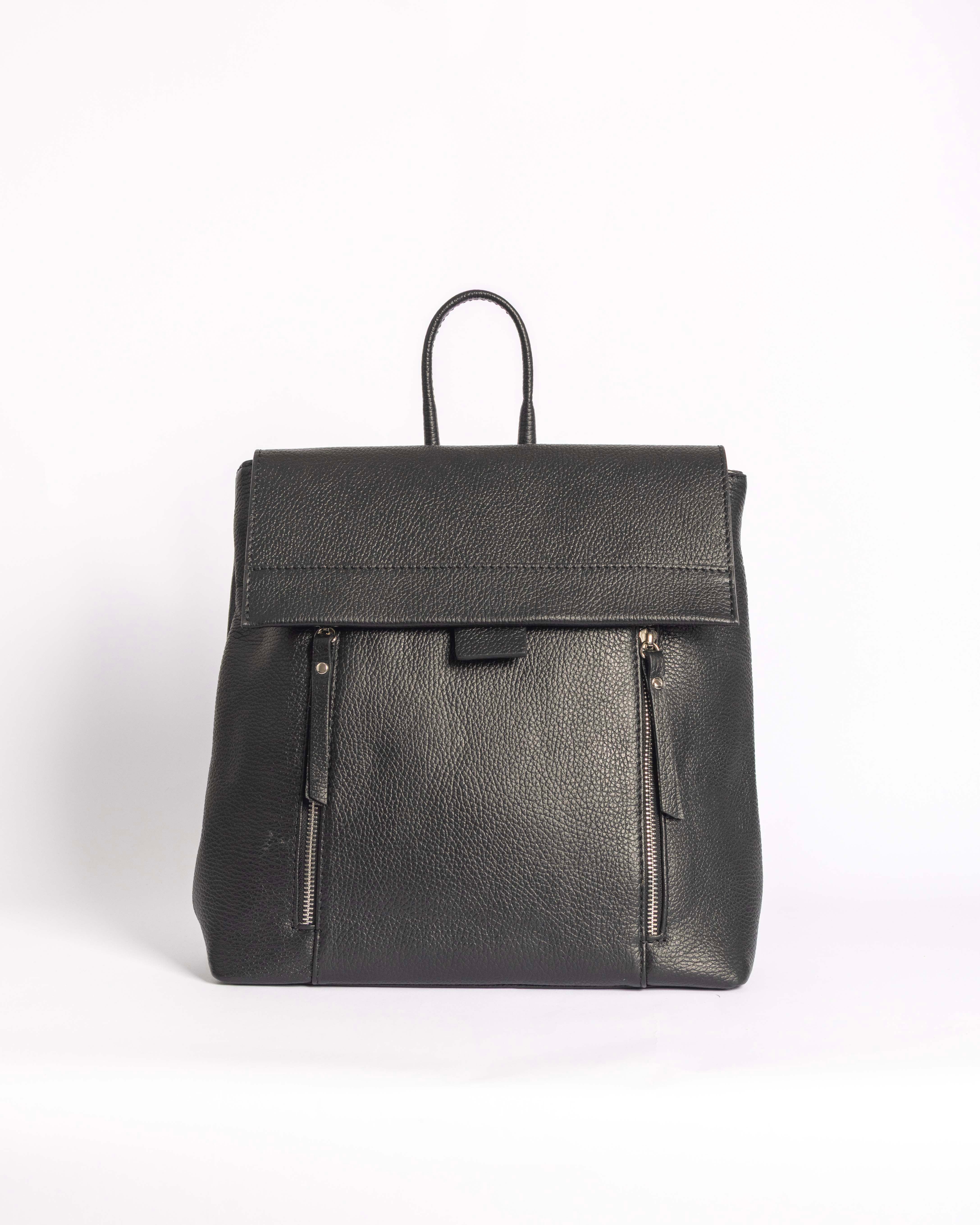 Cartable Sara Nero en cuir grainé italien – 10ème Paris