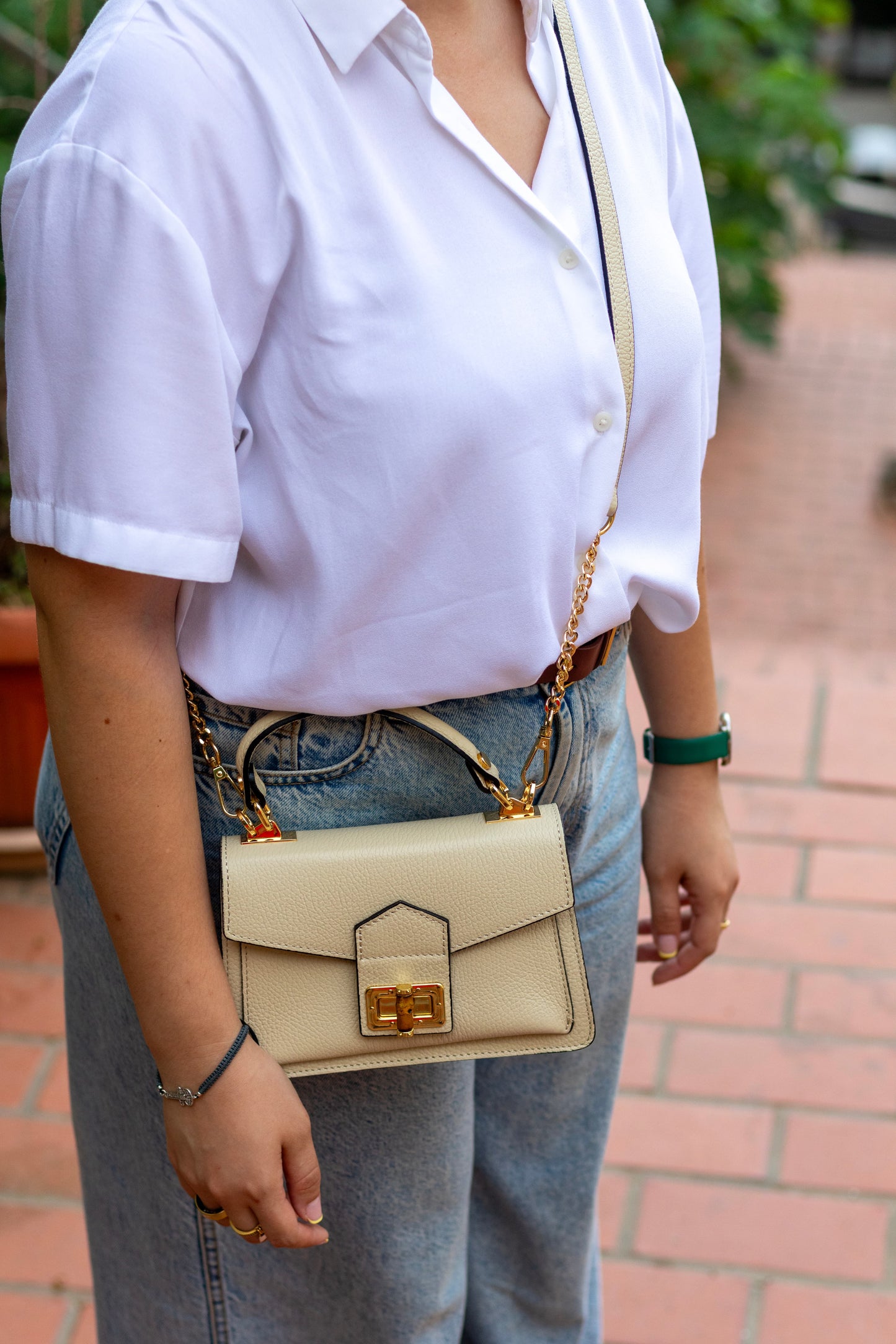 Nahla – Cuir Grainé Beige | Édition Limitée