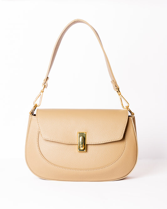 Sac à main en cuir cappuccino avec poignée courte amovible – 10ème Paris