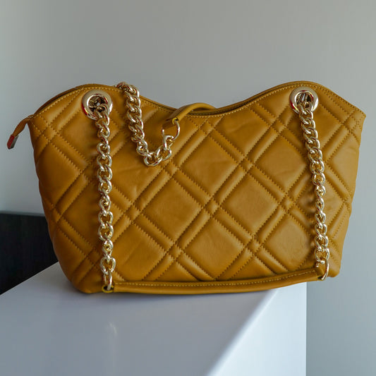 Sac Léa L – Cuir Jaune Moutarde | Grand format – Édition Limitée
