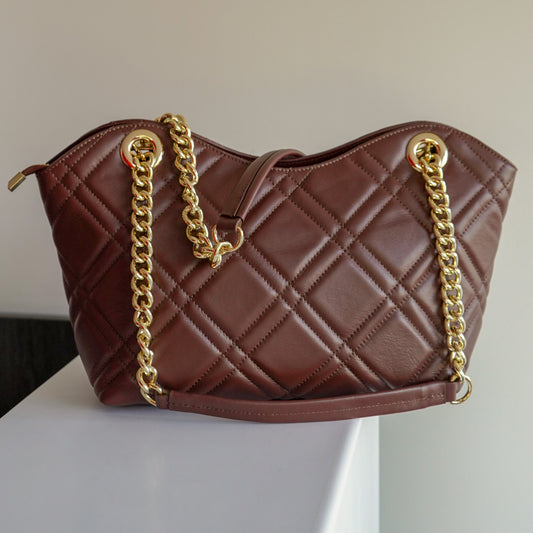 Sac Léa L – Cuir Marron Matelassé | Grand sac à main – Édition Limitée