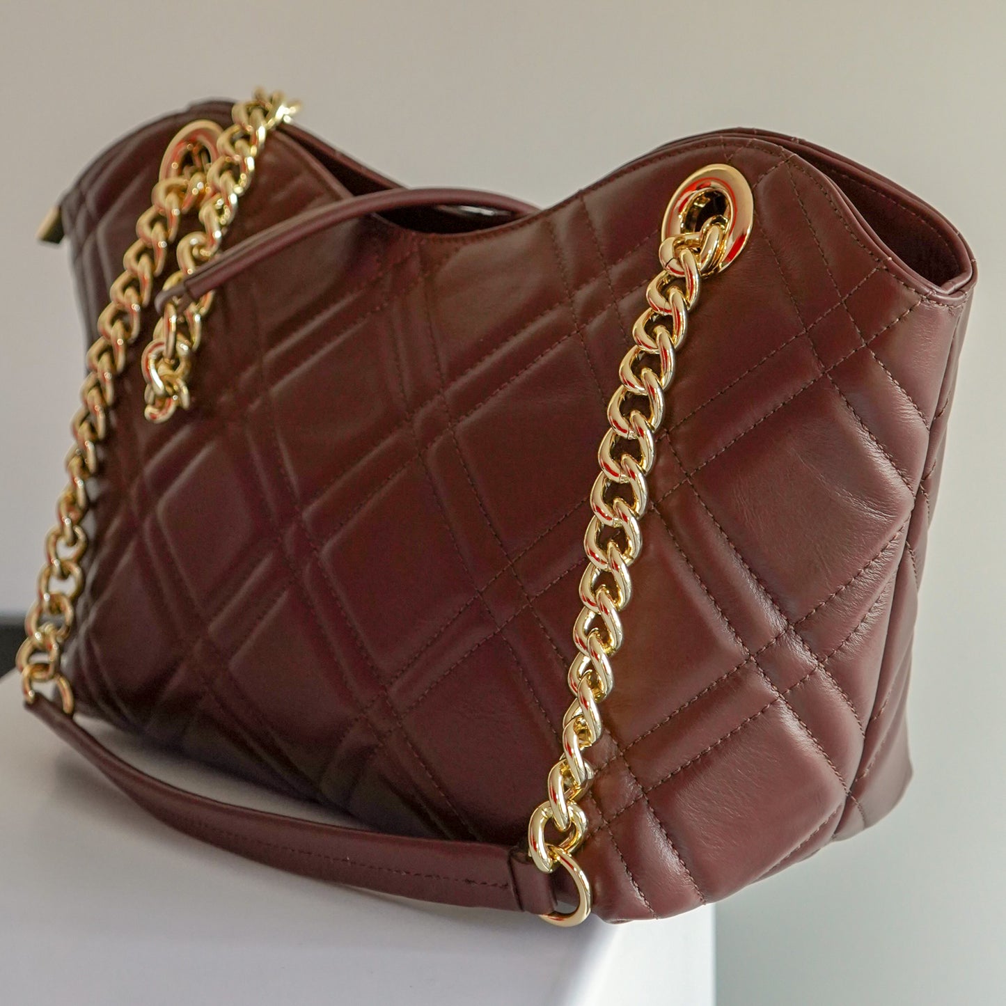 Sac Léa L – Cuir Marron Matelassé | Grand sac à main – Édition Limitée