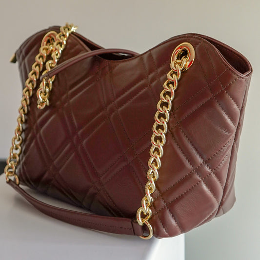 Sac Léa L – Cuir Marron Matelassé | Grand sac à main – Édition Limitée