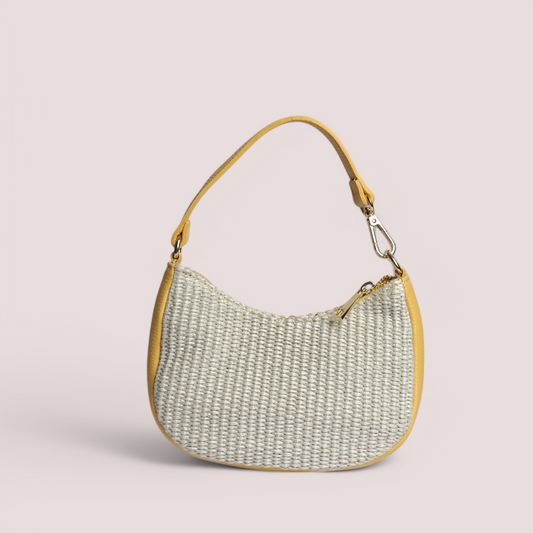 Sac Clara S – Cuir Jaune & Raphia Vert | Mini sac été – Édition Limitée