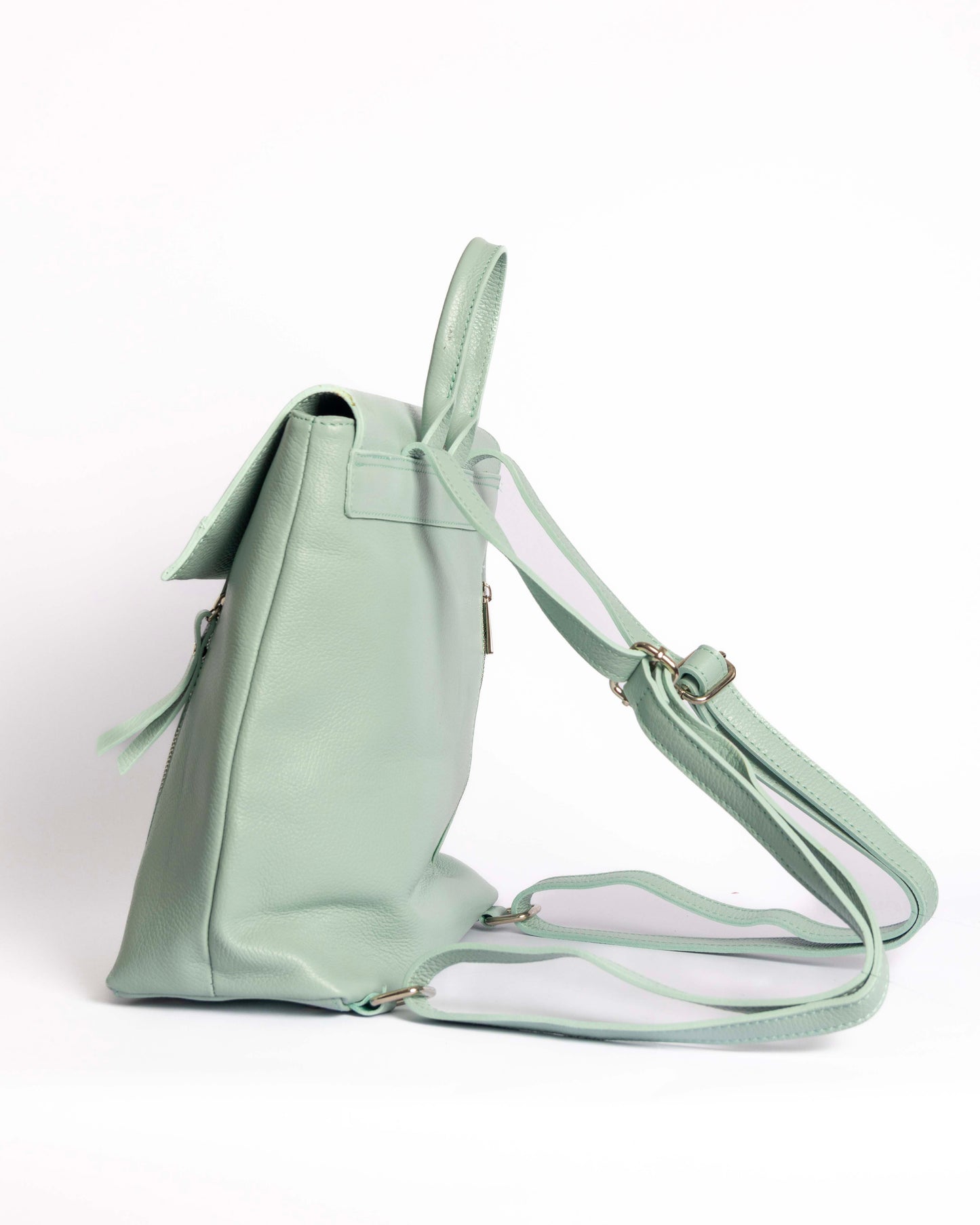 Cartable Sara Cielo – vue de profil – cuir grainé italien